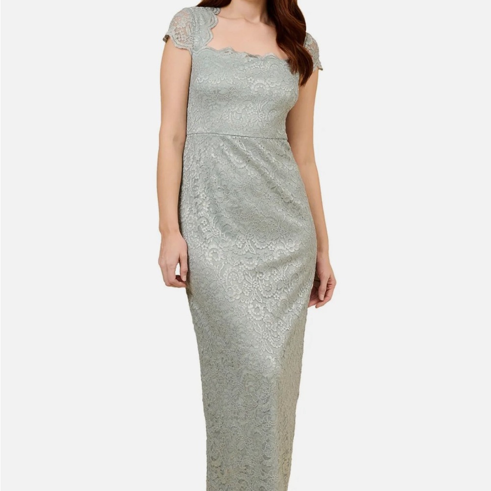Adrianna Papell Womens Green Sage Lace Cap Sleeves Evening Dress 14 -SOLD